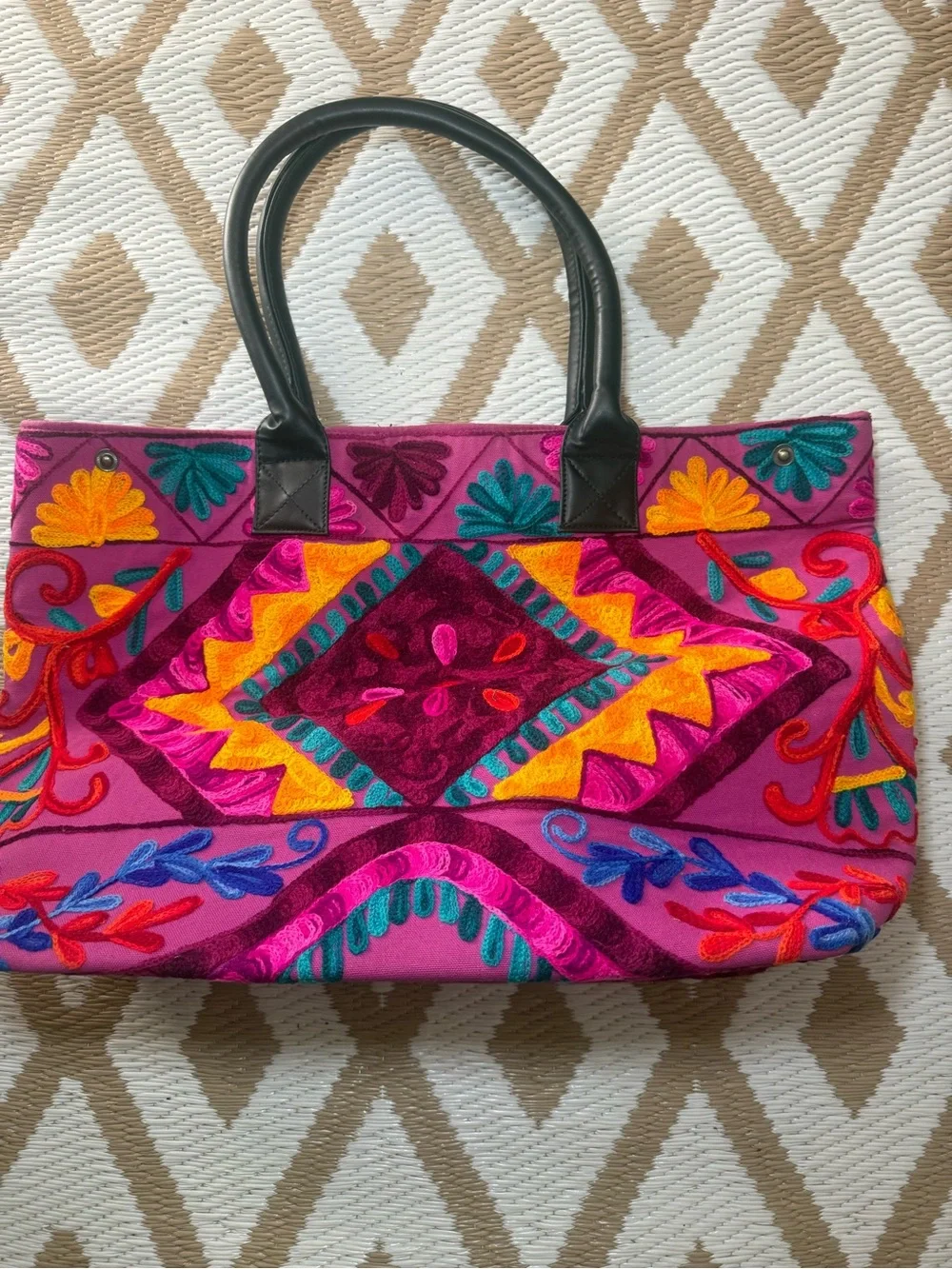 Indian Embroidered Tote Bag • Pink Multicolor • Boho